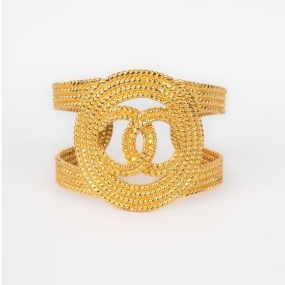 Chanel Vintage Openwork Gold CC Cuff Bracelet - Picture 1 of 14